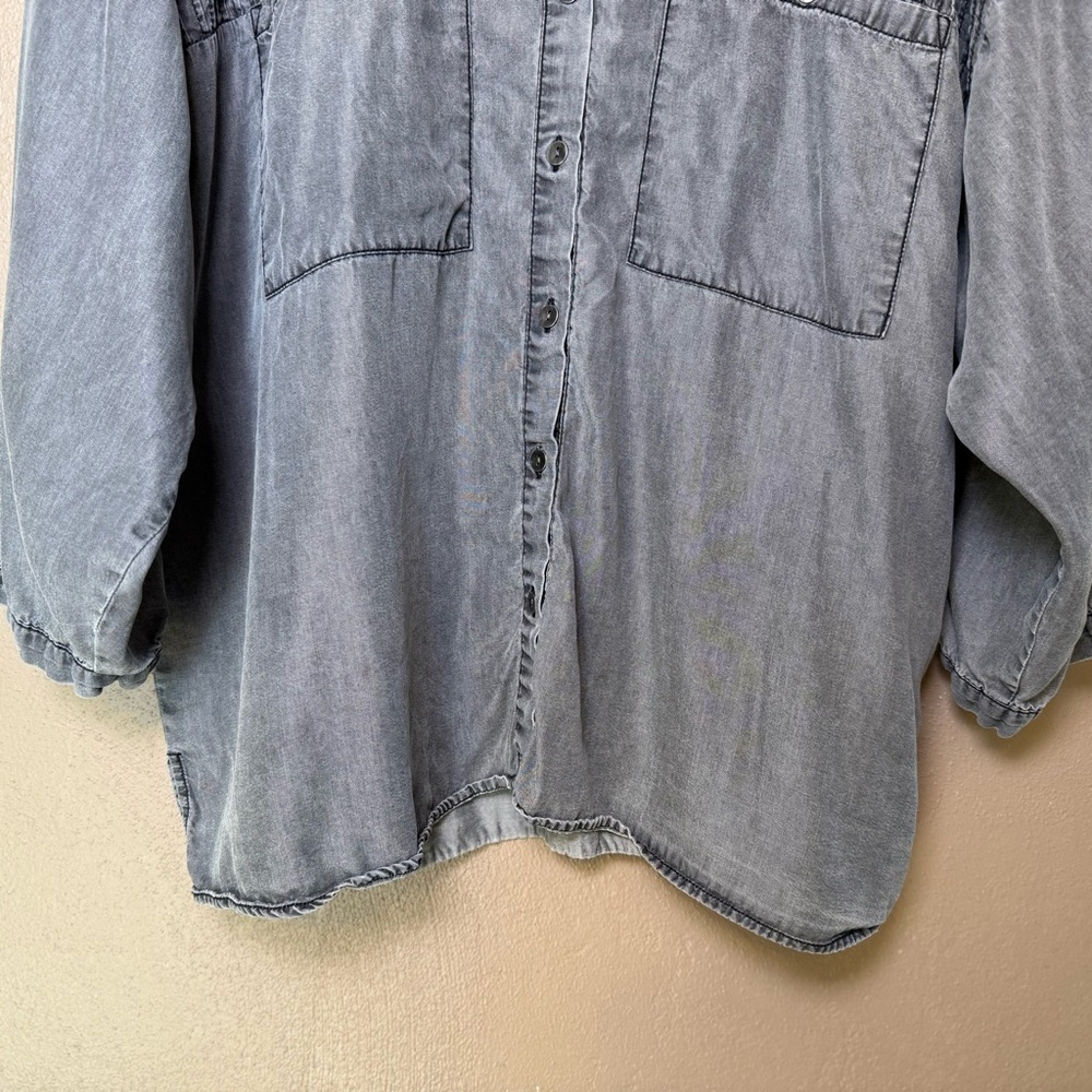 Lovestich Women’s Button Down Distressed Gray Top Size XL Pin-tuck Pleating - Picture 5 of 15